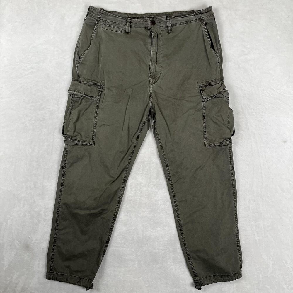 American Eagle Cargo Pants Mens 36x30 Green Relaxed Fit Stretch Drawstring Hem